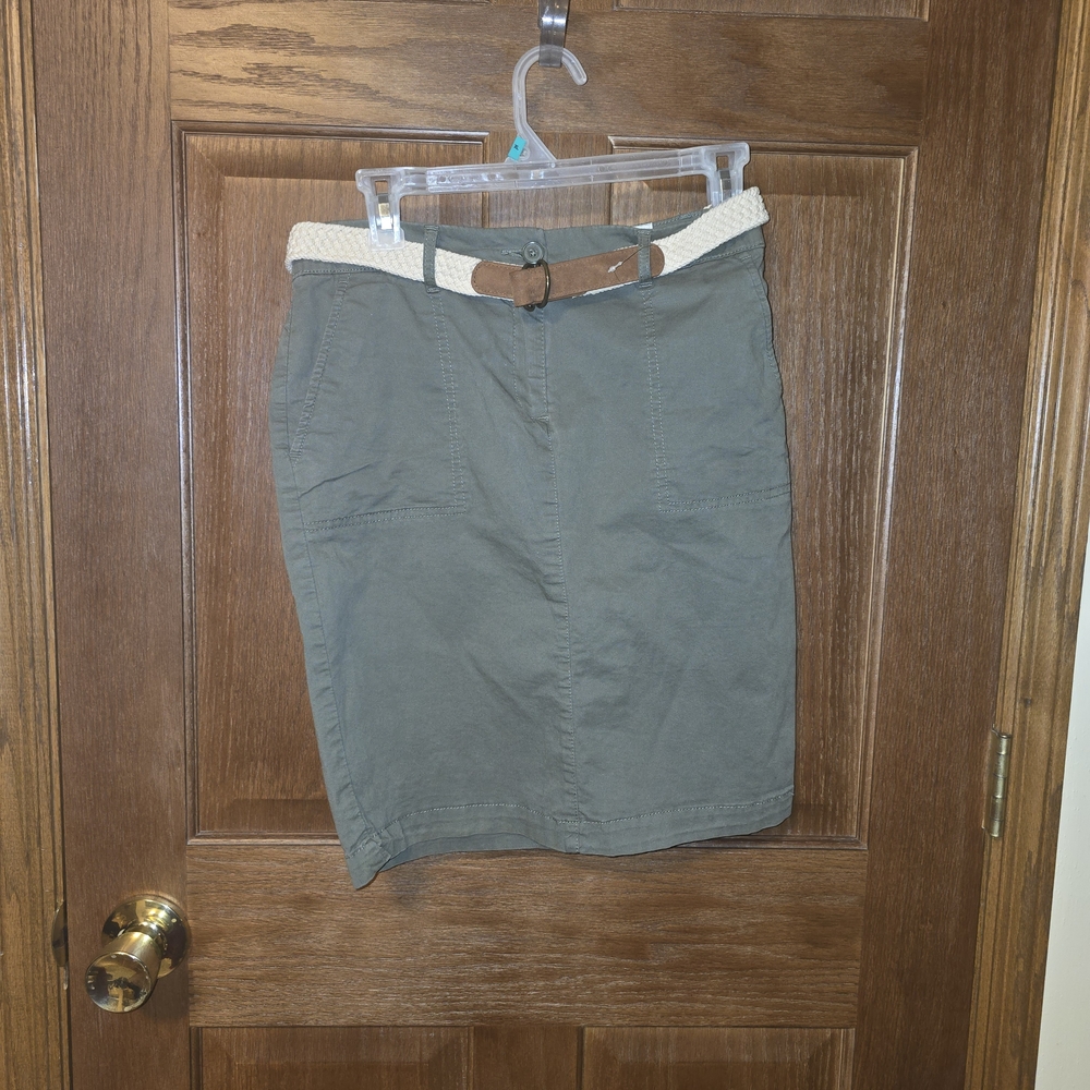 Dalia Khaki Pencil Skirt with Tan Belt